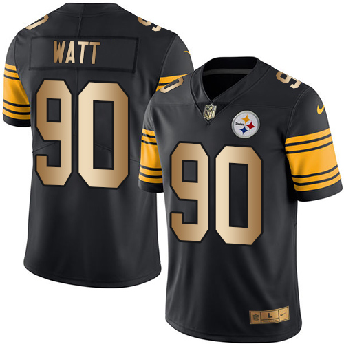 Nike Steelers #90 T. J. Watt Black Men's Stitched NFL Limited Gold Rush Jersey - Click Image to Close
